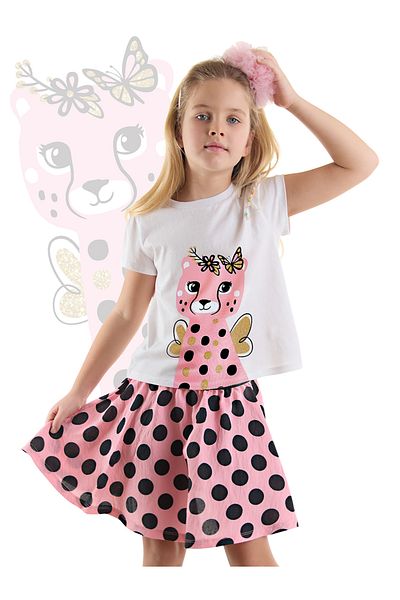 Denokids Pöttyös lány nyári póló és rózsaszín szoknya szett