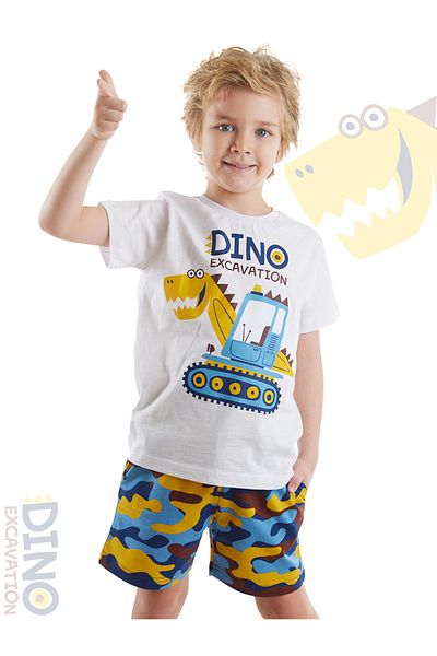 Denokids Dino Kazı Jungen Sommer T-Shirt Camouflage Shorts Set