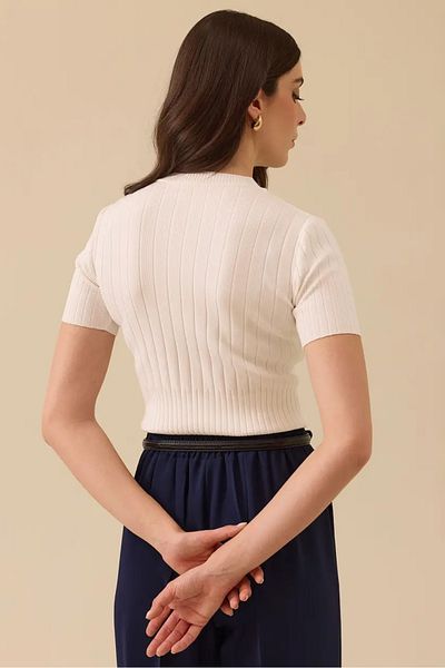 SEÇİL Women's Waist Length Knitwear Blouse - Ecru