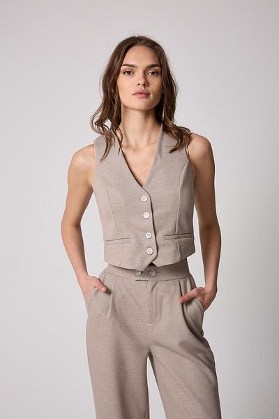AMİDA Women's Beige Buttoned Vest and Palazzo Pants Set - 2515