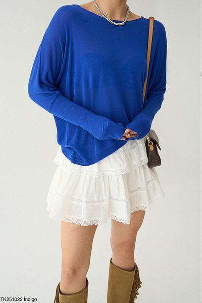 Lupies Women's Indigo Boat Neck Transparent Sweater