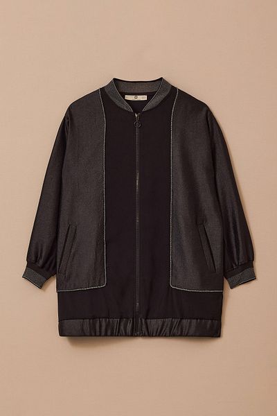 SEÇİL Women's Shiny Textured Zipper Jacket - Black