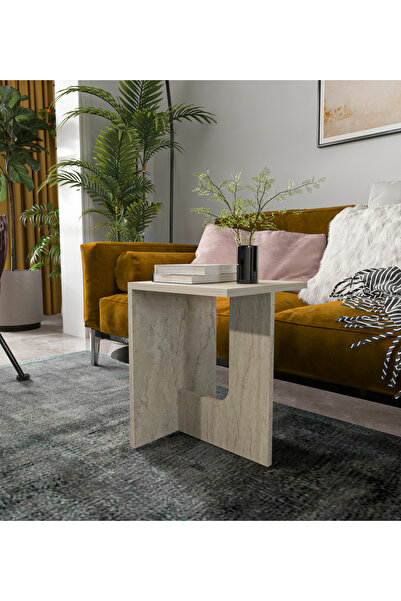 VM VERTEX MOBİLYA TERNİ ÇOK AMAÇLI YAN SEHPA BOHEM TRAVERTEN 35 CM
