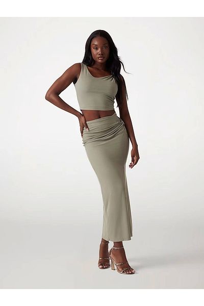Guess Aımee Jewel Drap Skirt Women's Khaki Skirt W5Gd0Ekaql2-G9D5