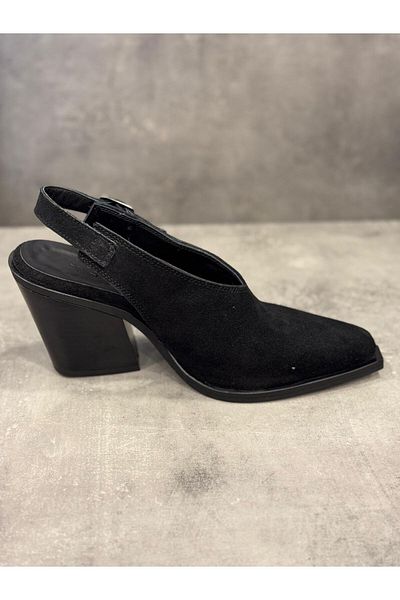 Zeyn Sandale cu toc - Piele de căprioară reală lucrată manual