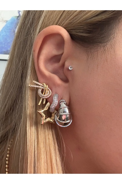 MOD10 Purple Line Design Charmlı Yıldızlı Halk Küpe