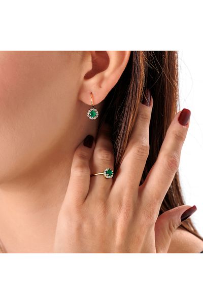 Atelier LEO Handmade Jewellery Timeless Pirilti Green Set Copper Hand Made Crystal Stone No Tarnishing Women's Jewelry Set