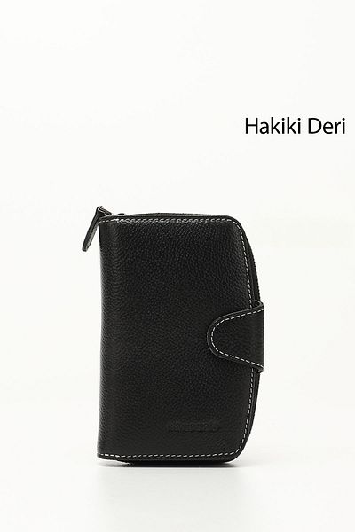 GÖNDERİ(R) Genuine Leather Black and Anthracite Women's Wallet - 06518