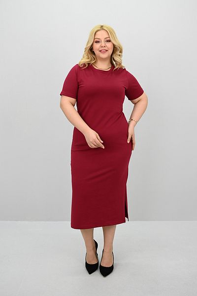 Koza Butik Women's Plus Size Short Sleeve Slit Detailed Basic Dress 5309-25