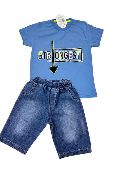 Esterella Boy's Short Capri / T-Shirt Jeans Row Set Summer Suit