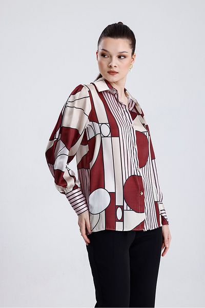 MD trend Cămașă de damă din satin cu model geometric