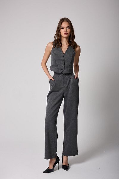 AMİDA Women's Anthracite Buttoned Vest and Palazzo Pants Set - 2515