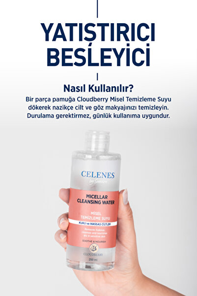 Celenes Yoğun Nemlendici ve Yatıştırıcı Cloudberry Misel Temizleme Suyu Kuru ve Hassas Ciltler 250 ml