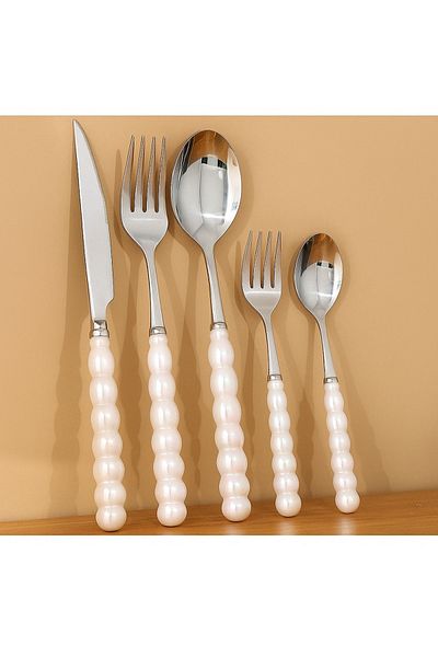 ARVALE 30 Piece 6-Piece Pearl Detailed Fork & Spoon & Knife Set |   Stainless Steel Set