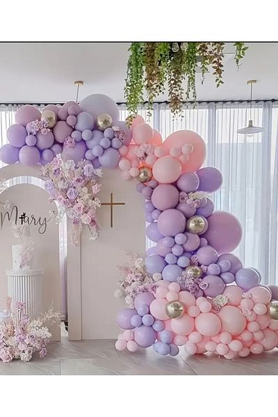 Çemrek Süs Parti Periwinkle Lilac Pink Light Gold Chrome Balloon Chain Set of 100