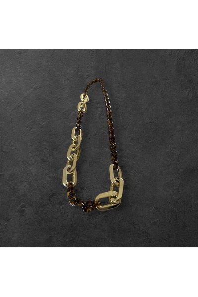 Altın ve Kahverengi Karışımı Büyük Halka Zincir Kolye Modern Stil