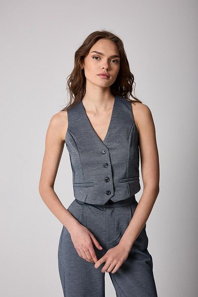 AMİDA Women's Navy Blue Buttoned Vest and Palazzo Pants Set - 2515