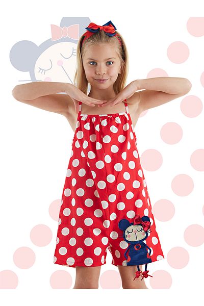 Denokids Roter gepunkteter gewebter Jumpsuit für Mädchen
