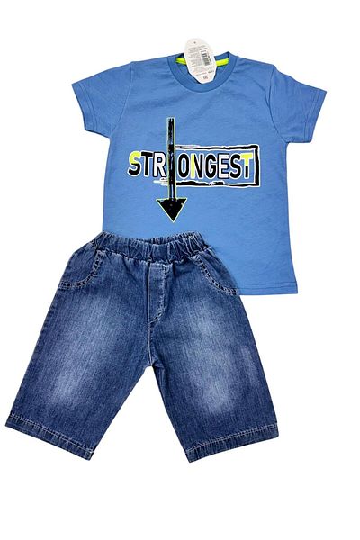 Esterella Boy's Short Capri / T-Shirt Jeans Row Set Summer Suit