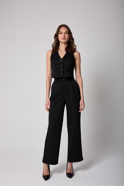 AMİDA Women's Black Buttoned Vest and Palazzo Pants Set - 2515