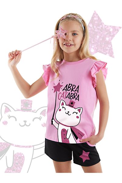 Denokids Abra Catabra Frilly nyári póló és rövidnadrág szett lányoknak