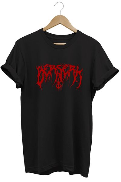 remonz Μαύρο μπλουζάκι Berserk Anime με μοτίβο με κοντό μανίκι βαμβακερό λαιμόκοψη