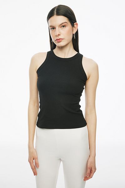 Perspective Μαύρη μπλούζα Daminas Slim Fit Crew με μηδενικό μανίκι