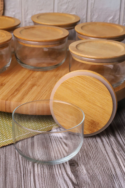 Bambum Duo 300ml 7-Piece Rotating Tray Bamboo Silicone Lid Anti-Slip Glass Breakfast