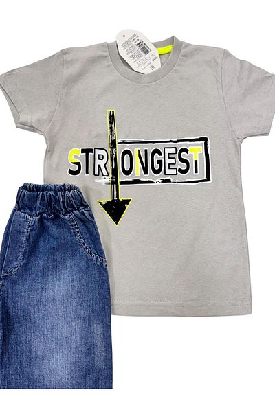 Esterella Boy's Short Capri / T-Shirt Jeans Row Set Summer Suit