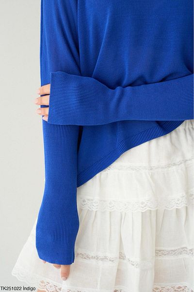 Lupies Women's Indigo Boat Neck Transparent Sweater