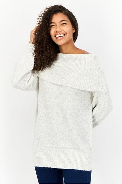 Miss Selfridge Women Fold Over Knitted Sweater, Grey