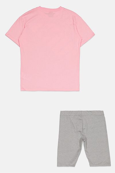Puma Kids Girl 2 Pieces Sportswear Fit Short Sleeves Training T-shirt And Shorts, Pink/grey