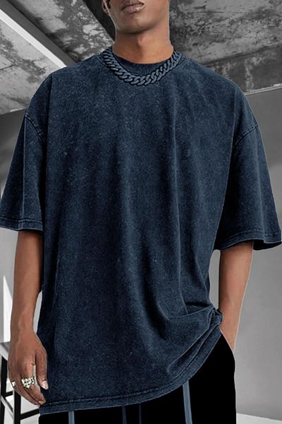 Millionaire Men's Navy Blue Oversize Acid Washed T-Shirt with Tumbled Effect