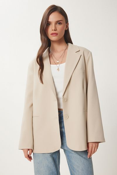 Lovelyİstanbul Oversize Blazer Jacket - Cream Lus0058