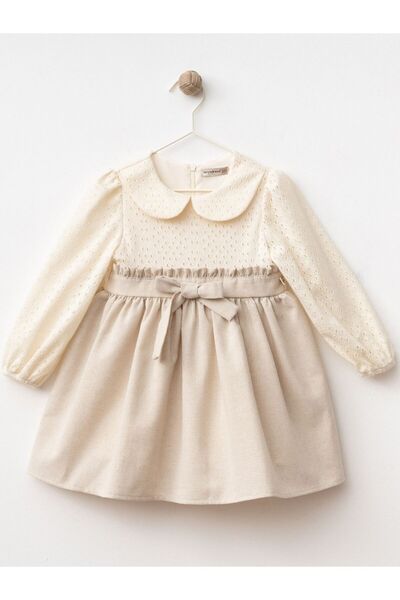 Cherrys Bebek FİYONKLU KETEN ELBİSE
