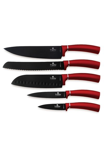 Berlinger Haus Knife Set With Wood Magnetic Holder 6 Pcs Metallic Line Burgundy