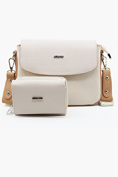 Just Polo Yeni Sezon Kolon Askılı 4 Bölmeli Krem Kadın Omuz Çantası ve Cüzdan...