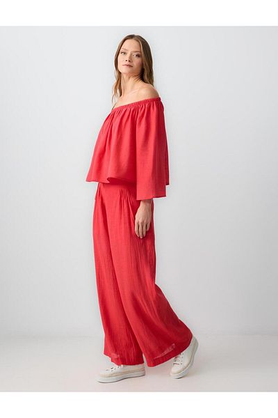 Jimmy Key Red Loose Linen Trousers