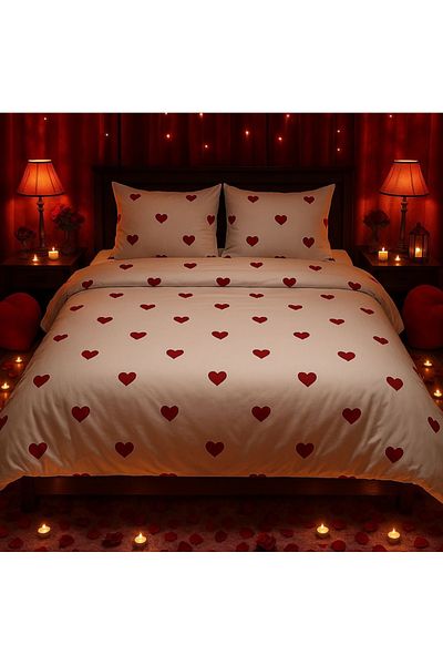 ÇIQRIK HOME Sheets Elastic Double Ranforce Duvet Cover Set Love Pattern