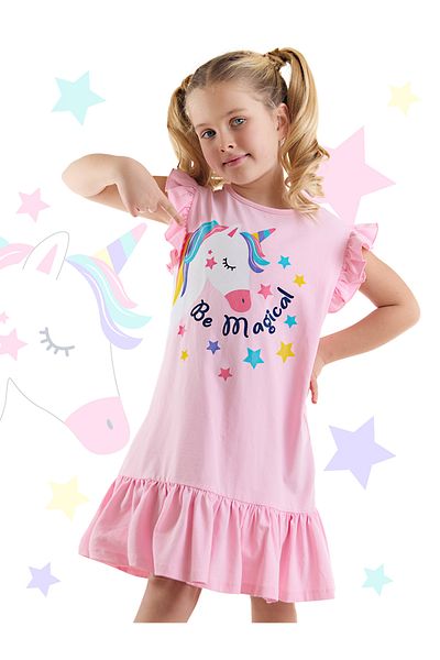 Denokids Unicorn Magic - Rosa Sommerkleid mit Rüschen für Mädchen