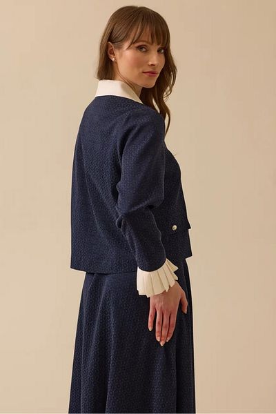 SEÇİL Women's Sleeve Detailed Buttoned Patterned Jacket - Navy Blue