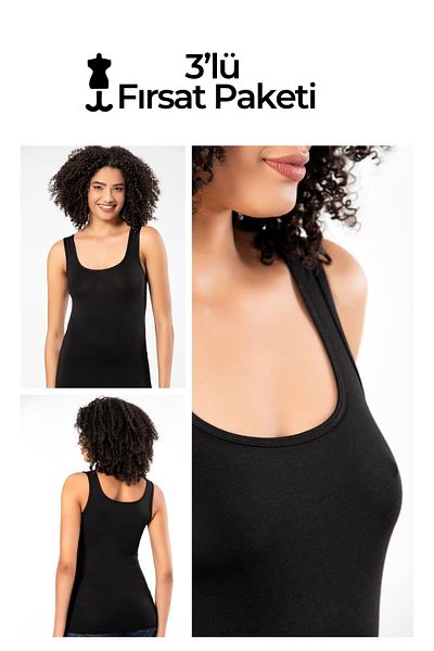 ERDEM İÇ GİYİM Weweus 3-Piece Black Super Thin Natural Bamboo Tank Top 2311
