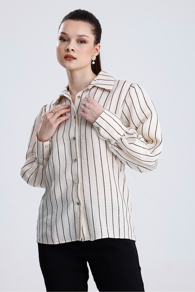 MD trend Жіноча сорочка з смугастими рукавами та модальною тканиною