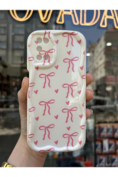 OVADA OPPO A52/A72/A92 Uyumlu Kurdele Ve Kalp Desenli 3D Dalga Kenarlı Kamera...