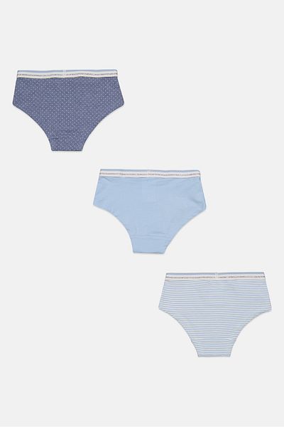 Tchibo Kids Girl 3 Pack Allover Print Pull On Panties, Blue
