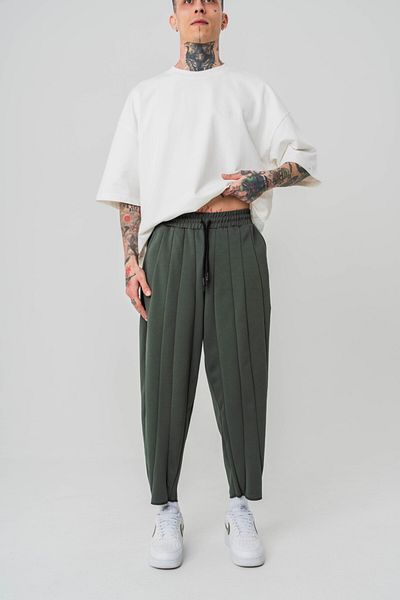 go gang own Gentlemen Waist Elastic Detailed Overlock Leg Baguette Trousers