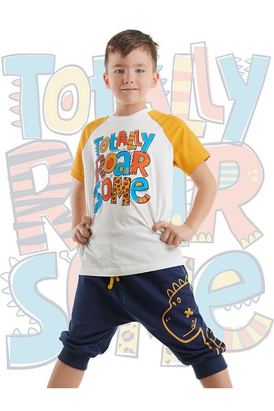 Denokids Roarsome Dino Jungen Sommer T-Shirt Capri Shorts Set