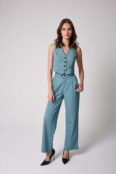 AMİDA Women's Blue Buttoned Vest and Palazzo Pants Set - 2515