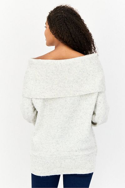 Miss Selfridge Women Fold Over Knitted Sweater, Grey