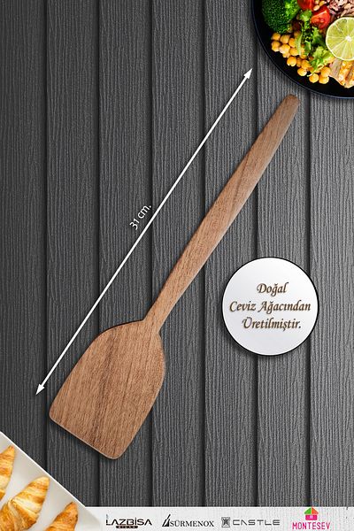 MONTESEV Natural Walnut Wood Wooden Wooden Spoon Spatula Set Wooden Spoon (Set of 2)